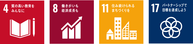 質の高い教育をみんなに 働きがいも経済成長も 住み続けられるまちづくりを パートナーシップで目標を達成しよう