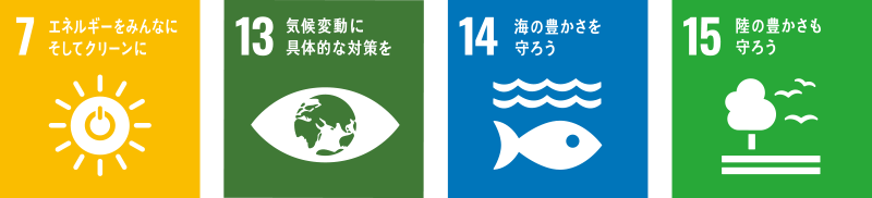 エネルギーをみんなにそしてクリーンに 気候変動に具体的な対策を 海の豊かさを守ろう 陸の豊かさを守ろう